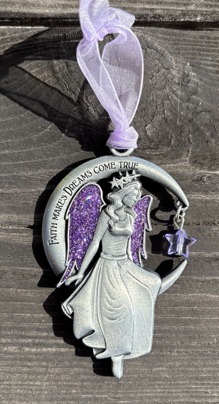 2015 Gloria Duchin Angel on Moon Pewter Ornament - Faith Makes Dreams Come True